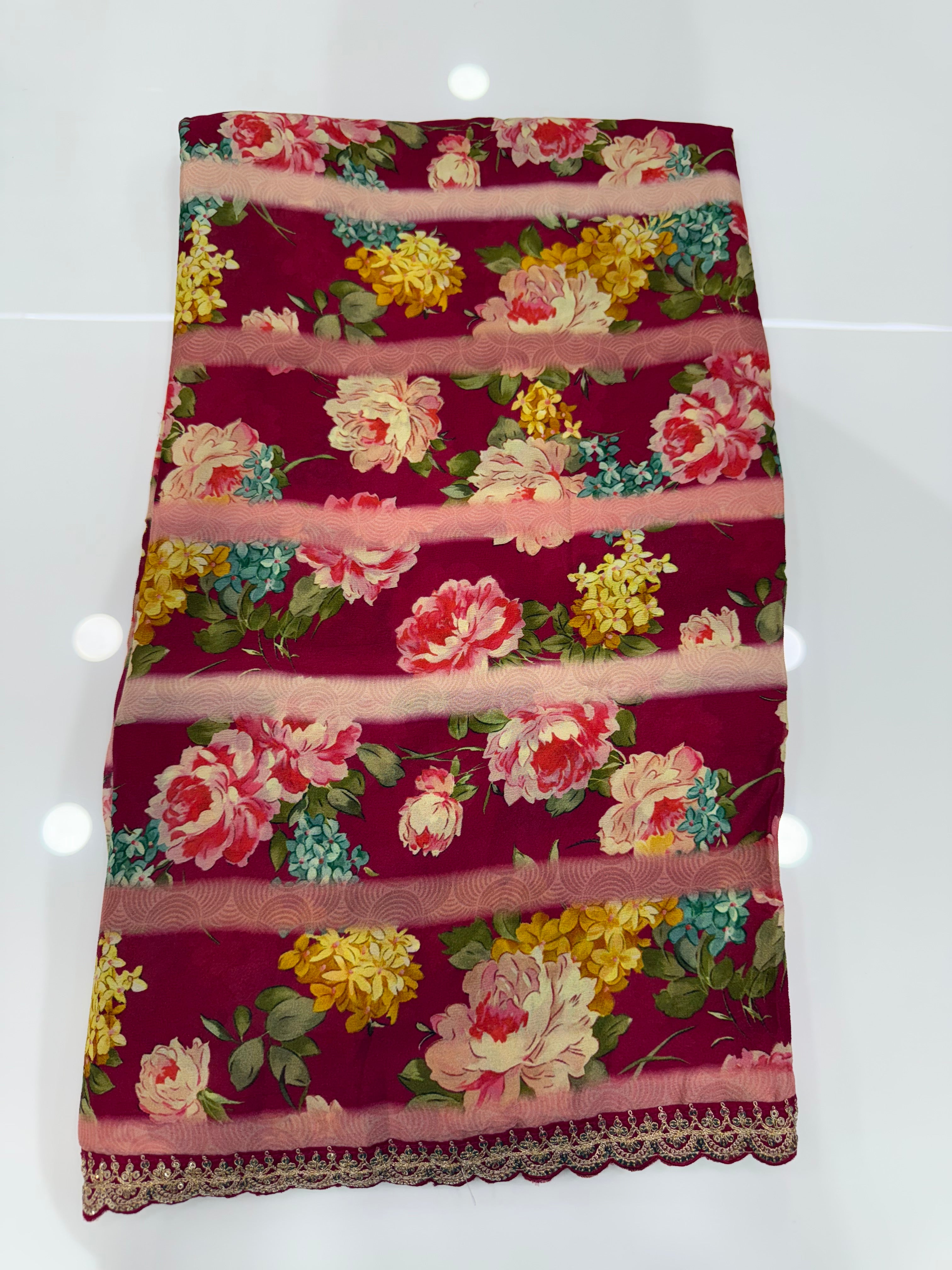 SSS-140 celebrity inspired laya sarees chinnon lace border.