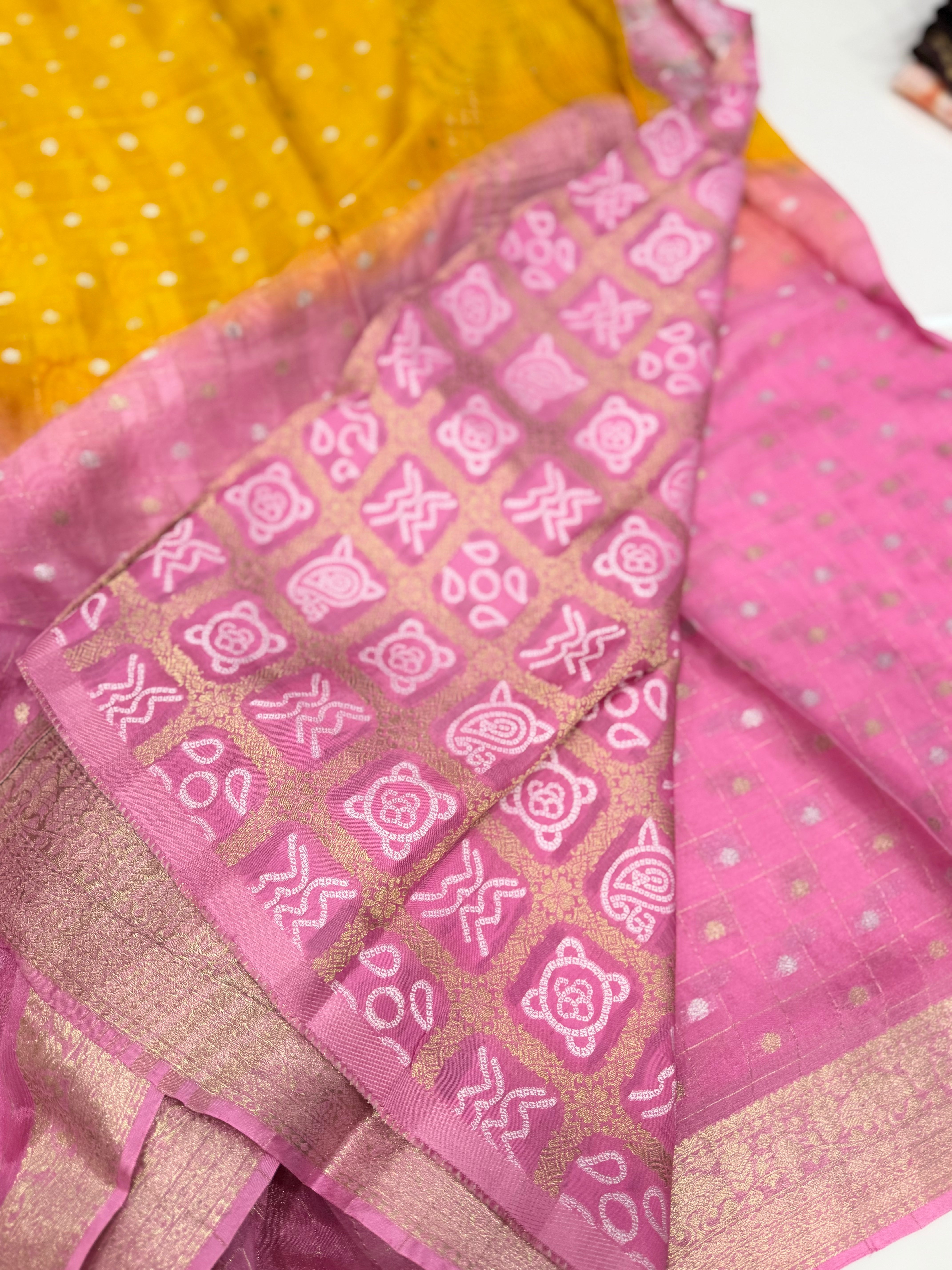 dual shade chinnon georgette with bandhini blouse