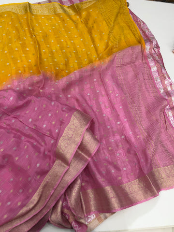 dual shade chinnon georgette with bandhini blouse