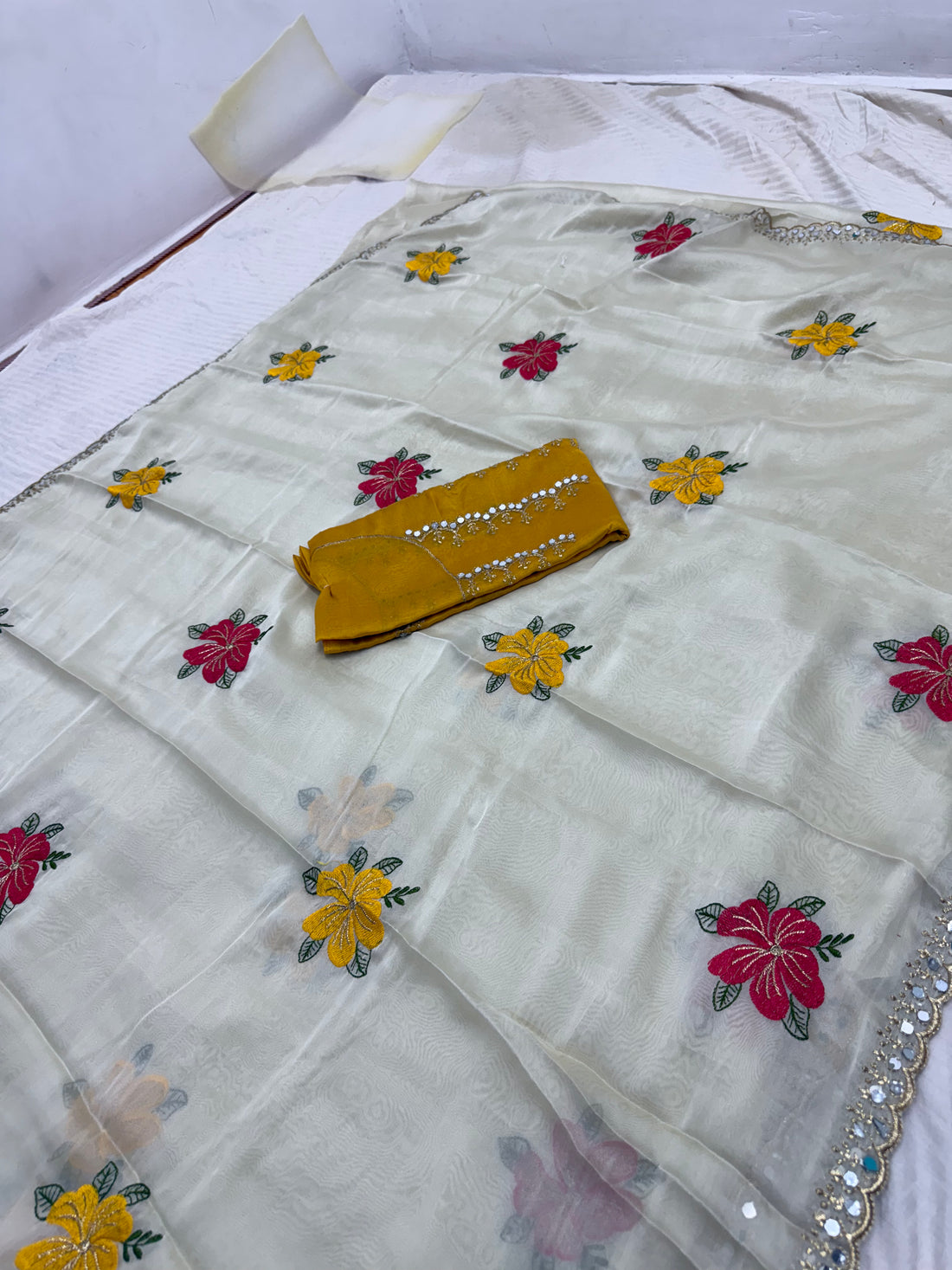georgette with real mirror work