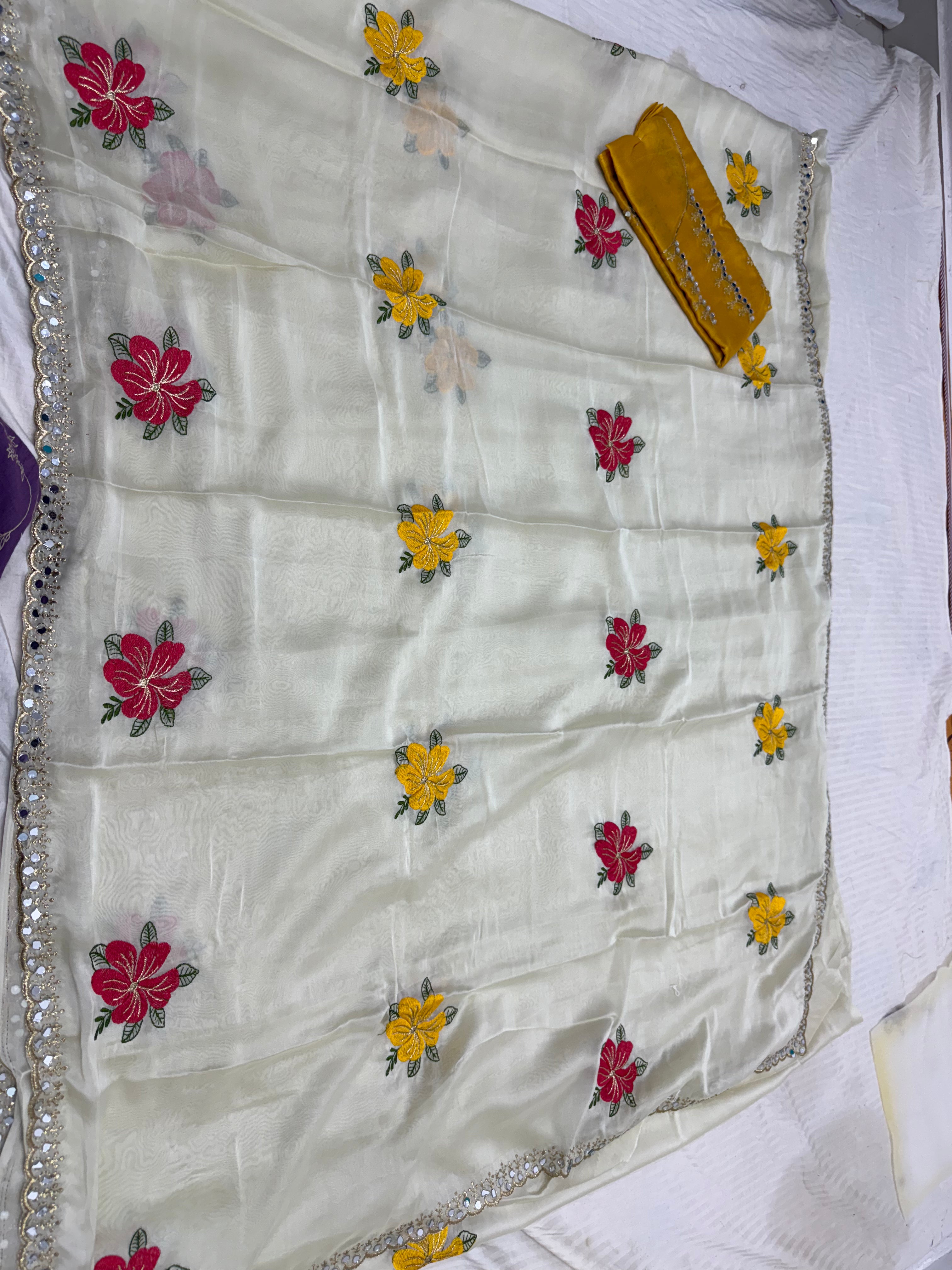 georgette with real mirror work
