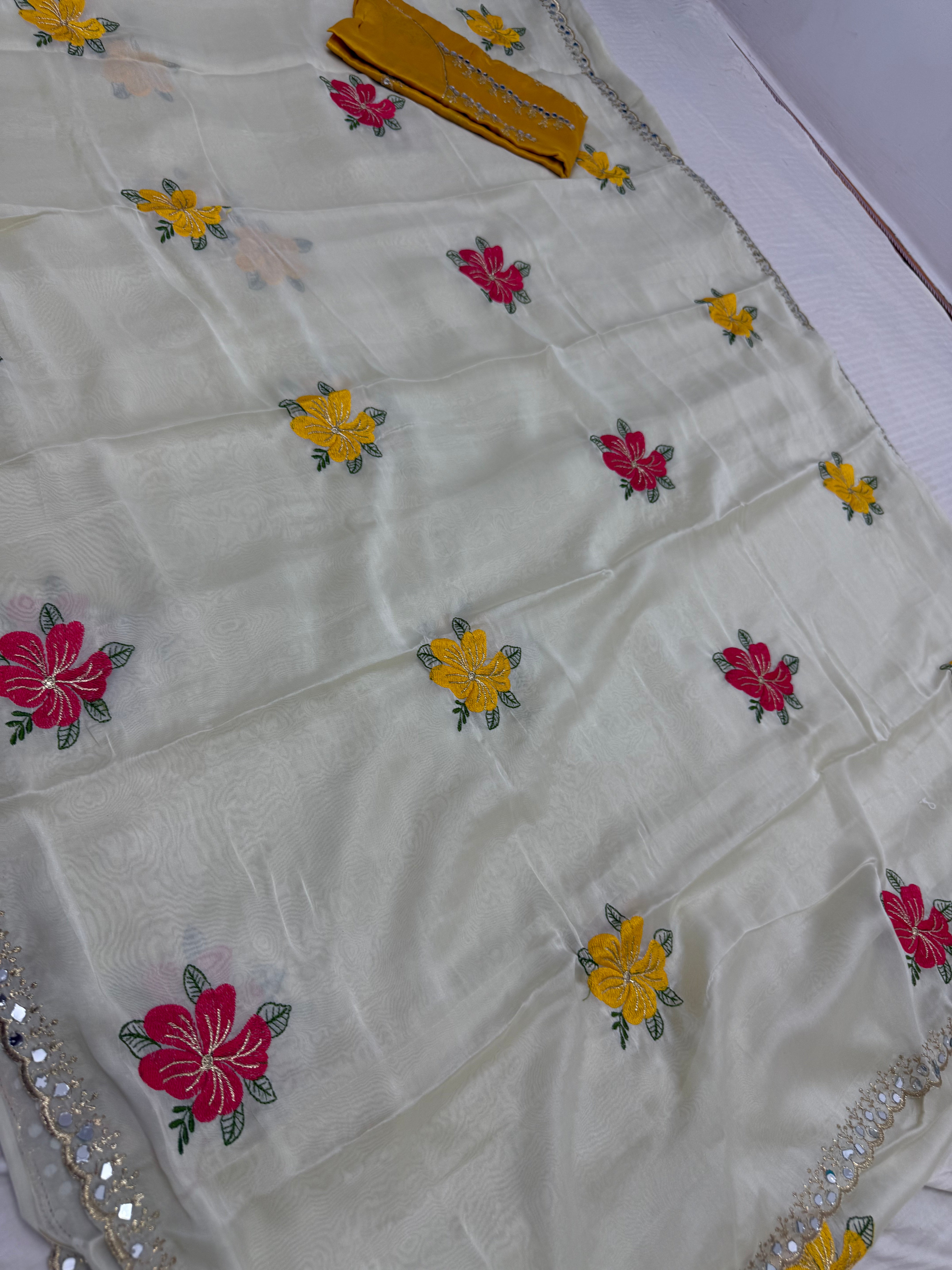 georgette with real mirror work